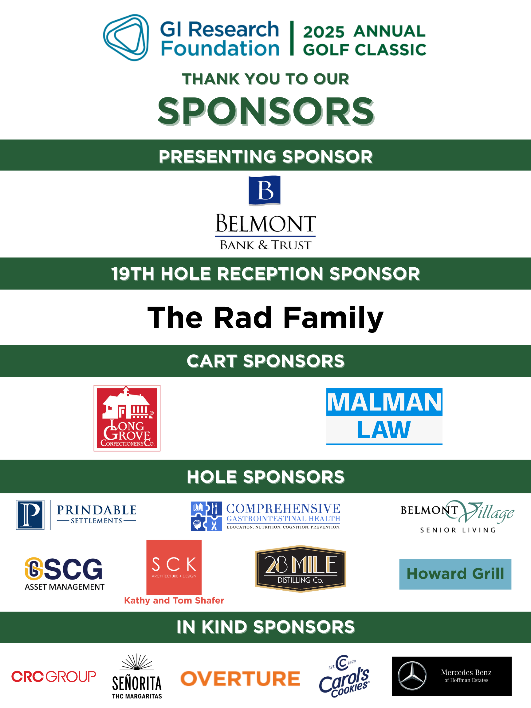 2025 Annual Golf Classic Sponsor List